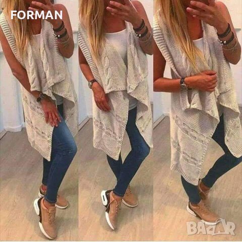 СТРАХОТЕН елек цвят екрю в пухкаво и рехаво плетиво , снимка 1