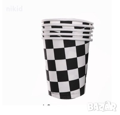 черно бели квадрати Рали шах мат 6 бр картонени чаши парти рожден ден