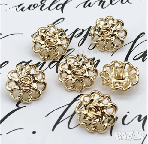 Луксозни златисти метални копчета, диаметър: 20мм/2см, за зашиване, цвете/флорални, снимка 5 - Други - 43887287