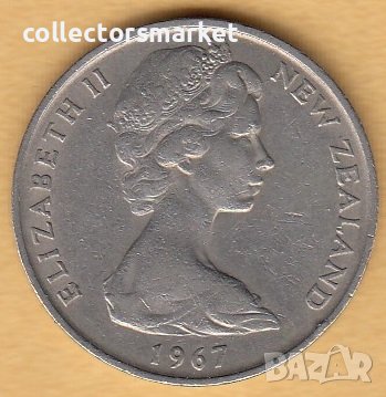 20 цента 1967, Нова Зеландия, снимка 2 - Нумизматика и бонистика - 38500430