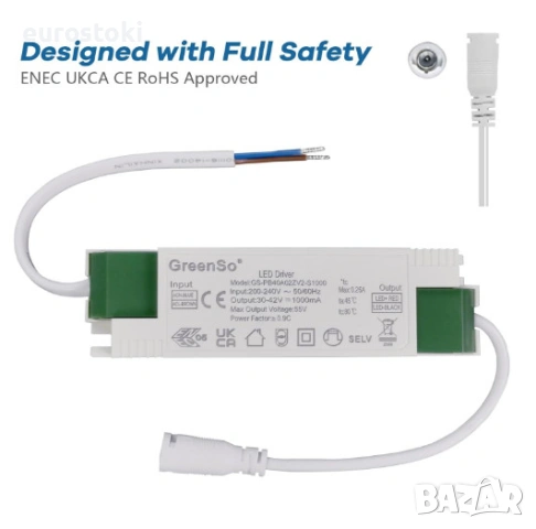 GreenSo 40W LED трансформаторно захранване 27-40Vdc 1000mA драйвер за постоянен ток, снимка 2 - Други - 53501904