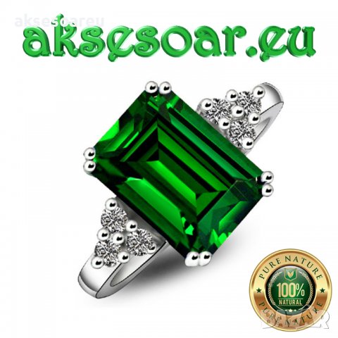 Пръстен със стерлингов зелен син камък сапфир 925 сребърен посребрен за жени годежен изумруден за мо, снимка 4 - Пръстени - 38379700