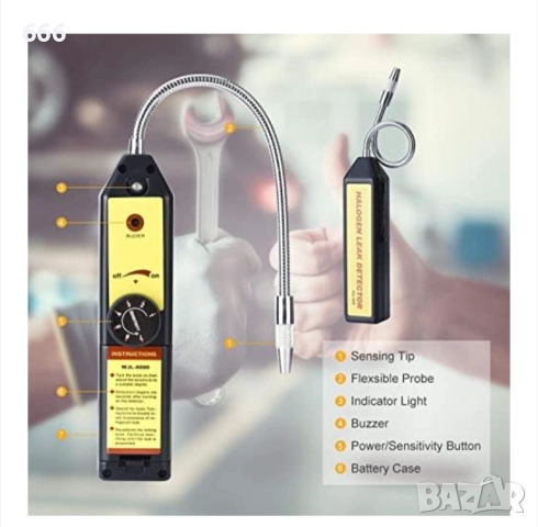 Детектор за течове на фреон, със светлинен индикатор, за халогенни газове, преносим, снимка 2 - Друга електроника - 51896056