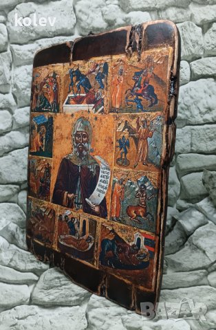 Репродукция на старинна икона на свети Антоний Велики в житие 31/22 см, снимка 2 - Икони - 43786806