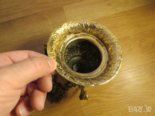 Старо кандило, голямо Старинно висящо бронзово кандило  със сини камъни -вис 40 см., снимка 5 - Други - 28271167