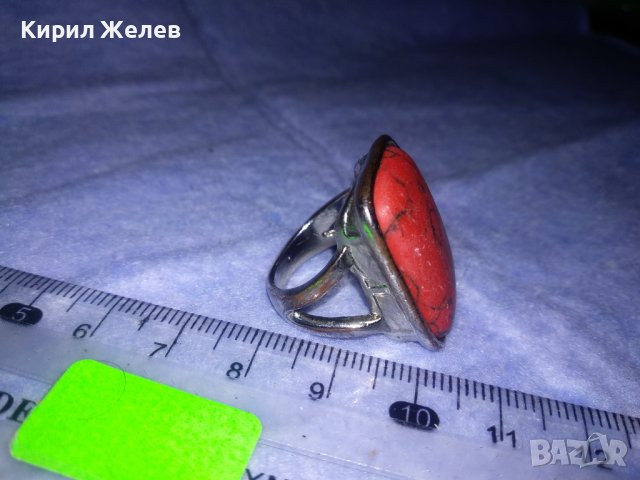 ЕФЕКТЕН ПОСРЕБРЕН МЕДЕН РЕТРО - АРТ ПРЪСТЕН с ЮВЕЛИРНО ШЛИФОВАН ЧЕРВЕН КОРАЛ 36968, снимка 6 - Пръстени - 39715018