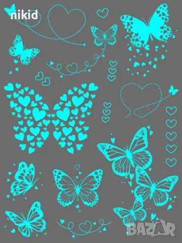 Пеперуди светещ флуоресцентен неонов лист временна татуировка татос татус Tattoo, снимка 4 - Други - 47273637