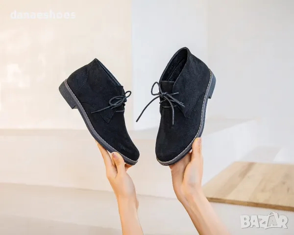 Дамски кларкове от велур в черно , снимка 4 - Дамски боти - 47351830