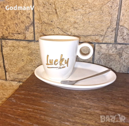 Керамична чаша с подложка „Lucky“, снимка 3 - Чаши - 52872923