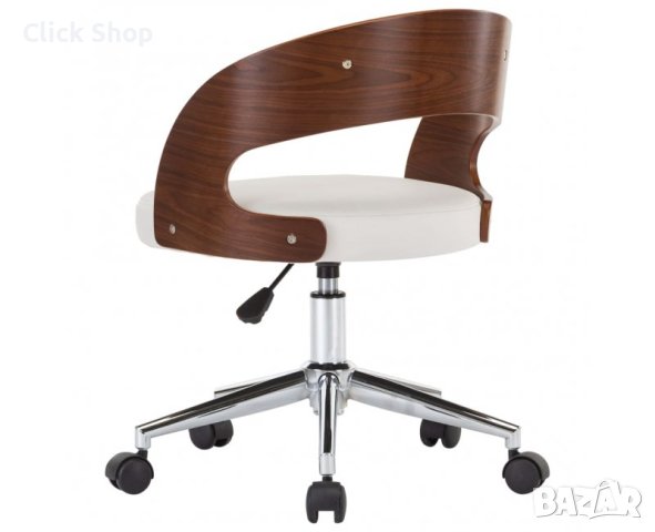 Въртящ офис стол, бял, извито дърво и изкуствена кожа, снимка 5 - Столове за офис - 40384278