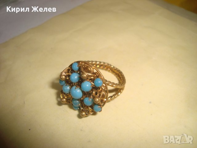 19 ВЕК ПОЗЛАТЕН ТЮРКОАЗЕН БРОНЗОВ ФИЛИГРАН ПРЪСТЕН СТАРО ГРАДСКО БИЖУ СТАР ЮВЕЛИРЕН УНИКАТ 17256, снимка 5 - Антикварни и старинни предмети - 33049750