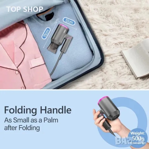 Професионален сешоар DEWILY Йонно сгъваем сешоар Сешоар за коса за пътуване Малък сешоар за коса, ти, снимка 8 - Сешоари - 48842558