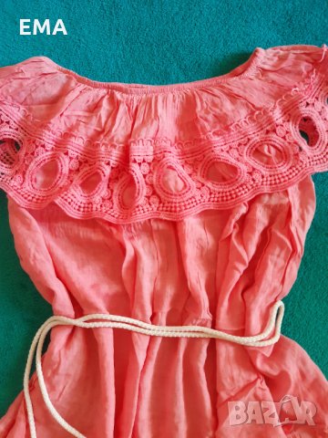 Нова лятна рокля с отстъпка и Сандалки с връзки в коралов цвят, снимка 1 - Рокли - 33553993