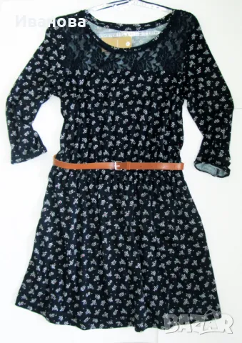 SPF Флорална рокличка с кожен колан на бранда. Пролет-лято, снимка 6 - Рокли - 49607230