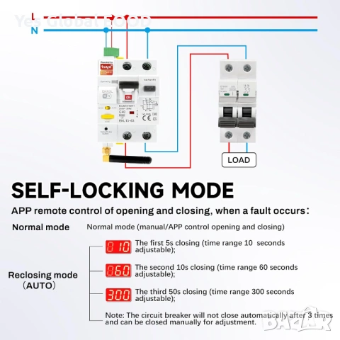 Jadeshay WiFi дефектнотокова защита 40A 30mA 2P, снимка 7 - Друга електроника - 53243669
