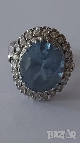 Златен пръстен с аквамарин и брилянти, снимка 2 - Пръстени - 52890239