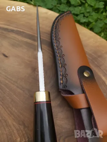 Ловен нож с кожена кания,три слоя стомана LN402, снимка 6 - Ножове - 49962608