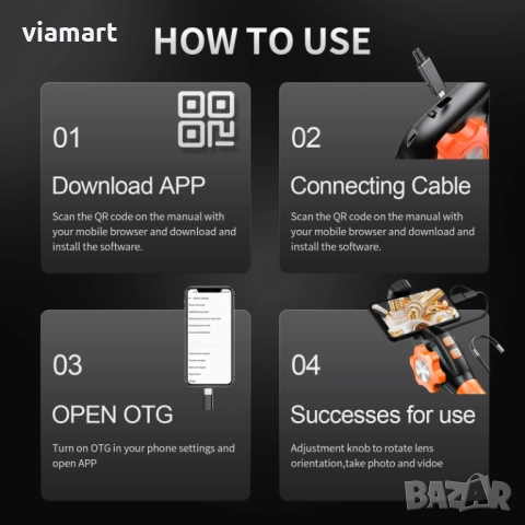 Ендоскопска камера /бароскоп/ GUANMOU ZX31-01 с 360° въртене, Full HD, LED осветление, IP67, снимка 6 - Аксесоари и консумативи - 52298658