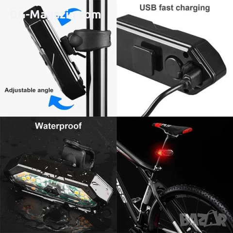 Мигачи задни светлини за колело LED стоп водоустойчив ярки за велосипед със звънец аларма USB мощен, снимка 4 - Аксесоари за велосипеди - 50963161