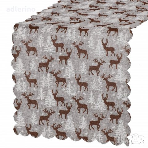 Коледна покривка за маса, декоративна лента за маса, Коледна лента за маса, 186х35 см, сива с елени