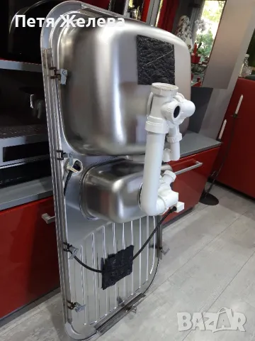 Двойна емайлирана мивка със сифон  97,7/48см, снимка 2 - Мивки - 50280277