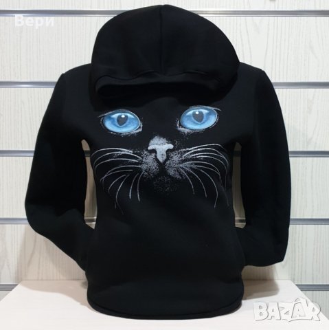 Нов дамски суичър с 3D трансферен печат Котка със сини очи, снимка 1 - Суичъри - 27537021