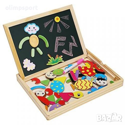 Образователен комплект с дъска и магнити в дървена кутия (270263) , снимка 2 - Образователни игри - 37784324