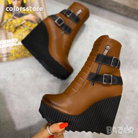 Боти на платформа - кафява кожа - B2001 