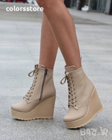 Боти на платформа - бежова кожа - NO6 , снимка 4 - Дамски боти - 51740371
