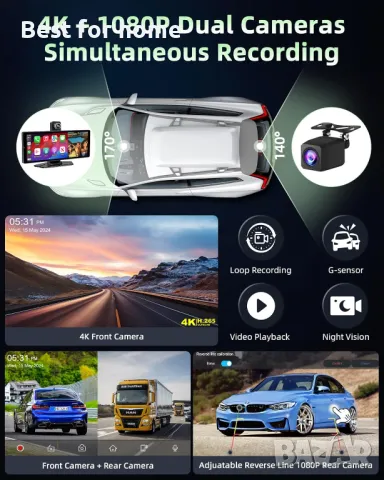 Мултимедия- дисплей 10,3 инча Carplay Android Auto Display с 4K Dashcam, снимка 4 - Аксесоари и консумативи - 48832682