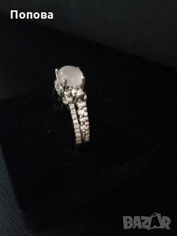 Лукс сребърен пръстен с розов кварц и циркони-3, снимка 5 - Пръстени - 28995124