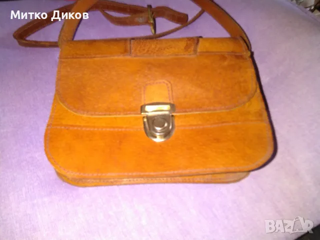 Светло кафява чанта за през рамо естествена кожа 190х150х55мм отлична, снимка 2 - Чанти - 47308236