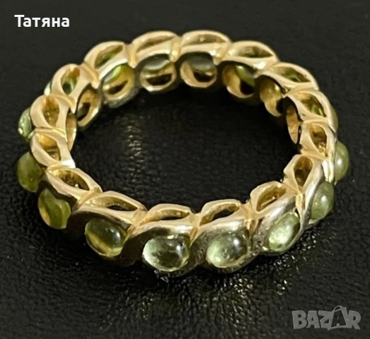 красив позлатен сребърен пръстен с вложки от оливин/перидот. сръбро 925, P.53, снимка 2 - Пръстени - 53136298