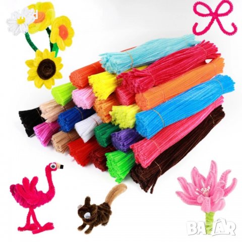 40 бр цветни телчета тел с кадифе огъващи пръчки пръчици за игра ръчна изработка  плюшени шнурчета , снимка 6 - Други - 21293360