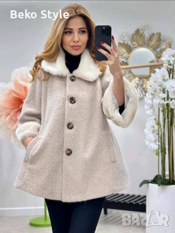 Елегантно дамско палто в бяло и черно, снимка 2 - Палта, манта - 52216618