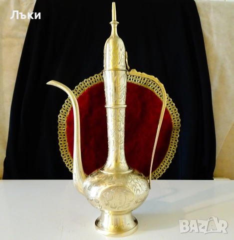 Бронзова кана за ракия,ибрик,Aftaba,36 см.,гравирана. , снимка 2 - Антикварни и старинни предмети - 51882530