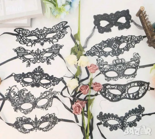 10 модела домино черна маска дантела за лице очи маскарад парти бал, снимка 4 - Други - 47948241