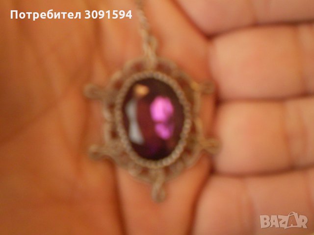 Арт Деко  посребрен медальон филигран лилав кристал  , снимка 8 - Други ценни предмети - 33105723