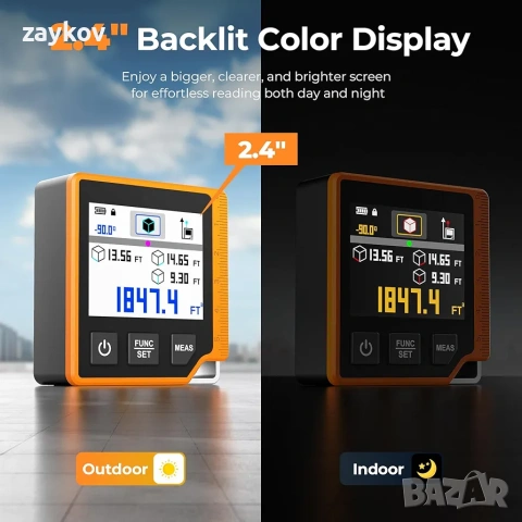 Цифрова лазерна ролетка CIGMAN, 80M лазерно измервателно устройство с LCD подсветка, снимка 2 - Други инструменти - 53355829