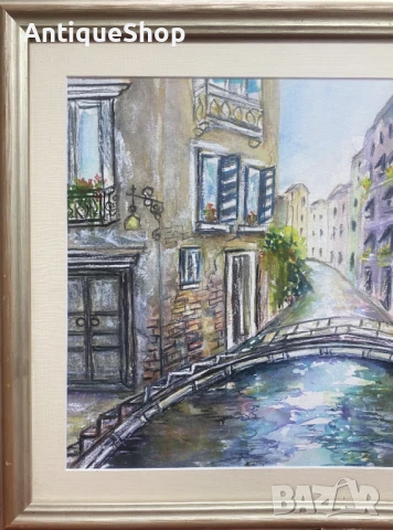 Картина, акварел, пейзаж, мост, подписана, снимка 3 - Картини - 50454417