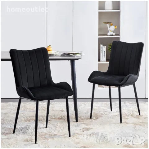 Трапезни столове с кадифена дамаска, к-кт от 2 бр. C-U-DC-B0206BL