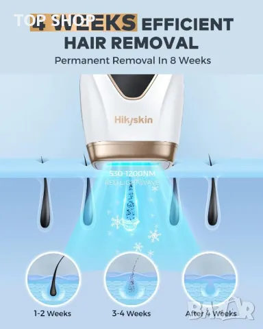 Лазерна епилация Hikyskin с охлаждане за цялото тяло, 9 нива, бял, снимка 4 - Други - 49629129