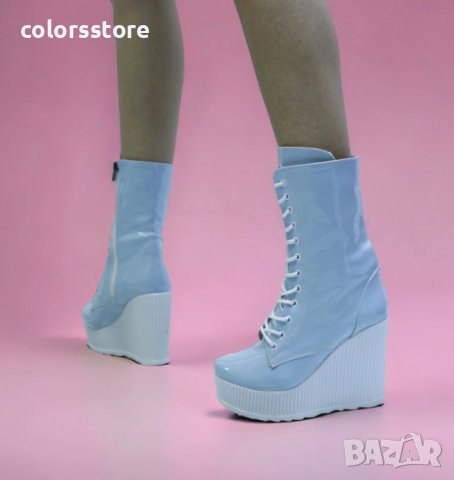 Боти на платформа - син лак - TD33