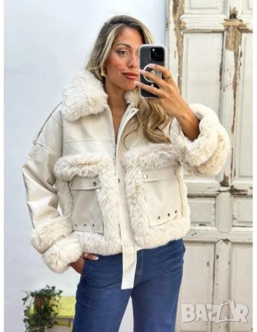 кожено яке с пух , снимка 5 - Якета - 50889608