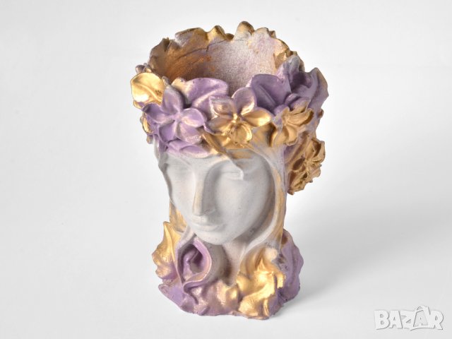 Кашпа с форма на женска глава / Лилава арт кашпа с лице / Бюст Арвен от Властелинът на пръстените, снимка 5 - Саксии и кашпи - 40521595