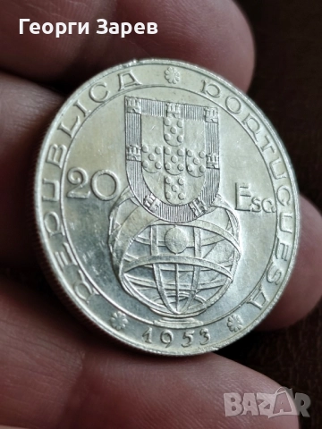20 ескудо 1953 год, Мозамбик, сребро, тегло 21.00 гр,800/1000 