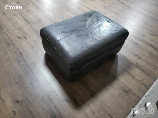 Сива кожена табуретка с функция ракла, снимка 8 - Дивани и мека мебел - 50887279