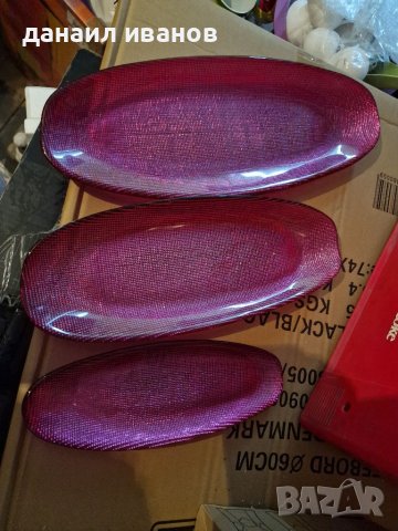 Лот 3 броя лилави стъклени плата , снимка 1