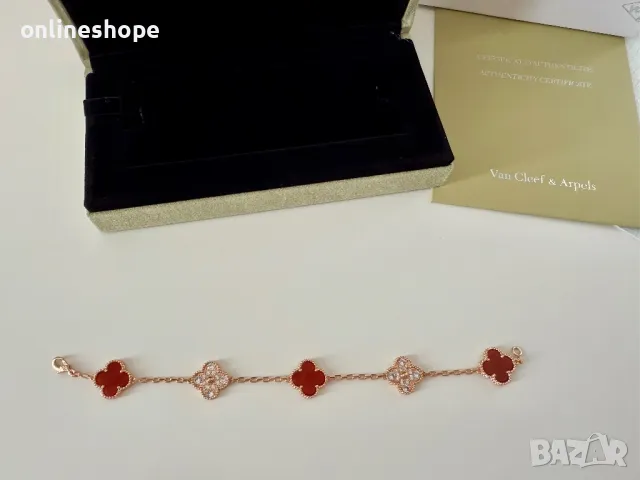Van Cleef & Arpels Гривна с 18к Златно покритие - Цвят Червен + Кутия, снимка 2 - Гривни - 50286553