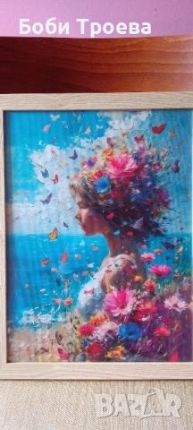 Мечтателна пеперуда и момиче с цветя,, снимка 4 - Картини - 51997592